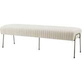 Merritt Bench in Pleated Sand Beige Velvet on Bronze Steel Legs